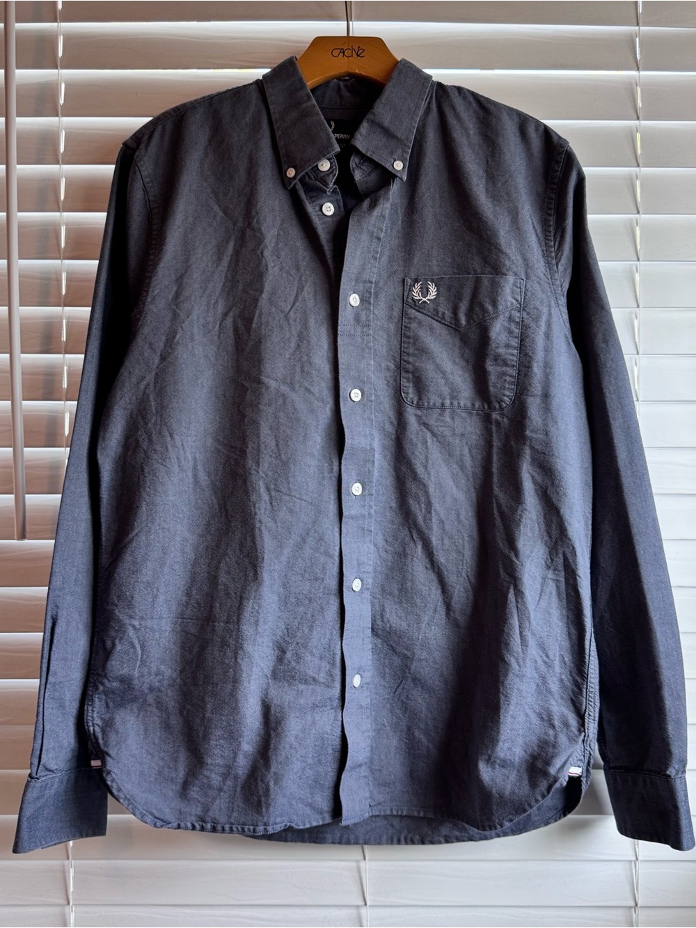Fred Perry Men’s M Long Sleeve Button Down Shirt Navy Oxford Chambray M9546